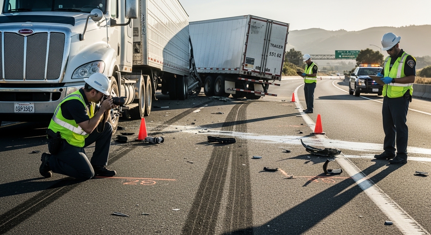 Investigators preserving evidence after an Orange County truck accident