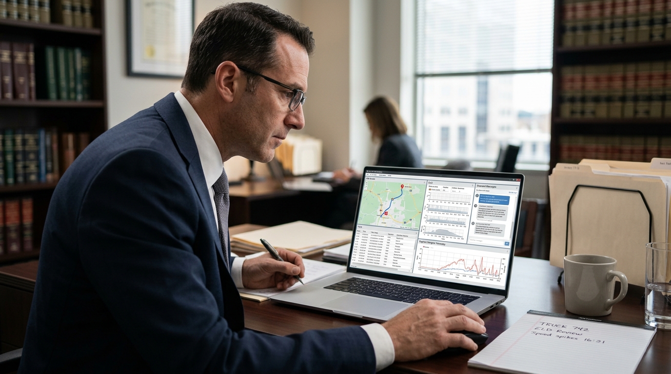 Attorney reviewing ELD records for a truck driver fatigue accident claim