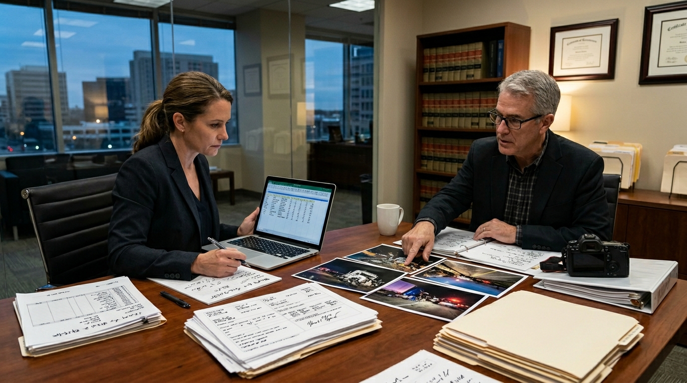 Attorney reviewing cargo securement records after a truck accident claim
