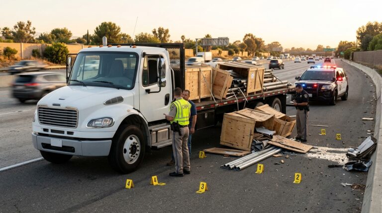 Cargo securement failure truck accident on an Orange County freeway