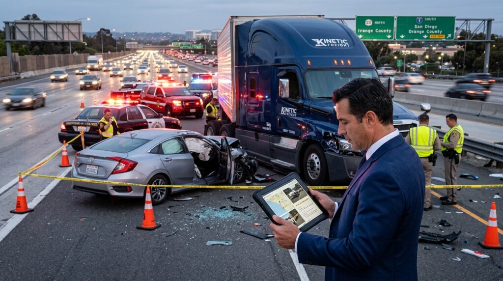 Truck crash study evidence after an Orange County commercial truck accident