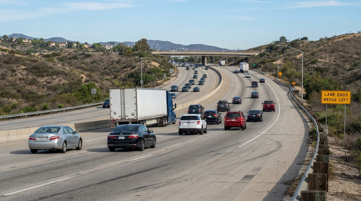 Speed differences and merging risks in SR-57 truck accidents